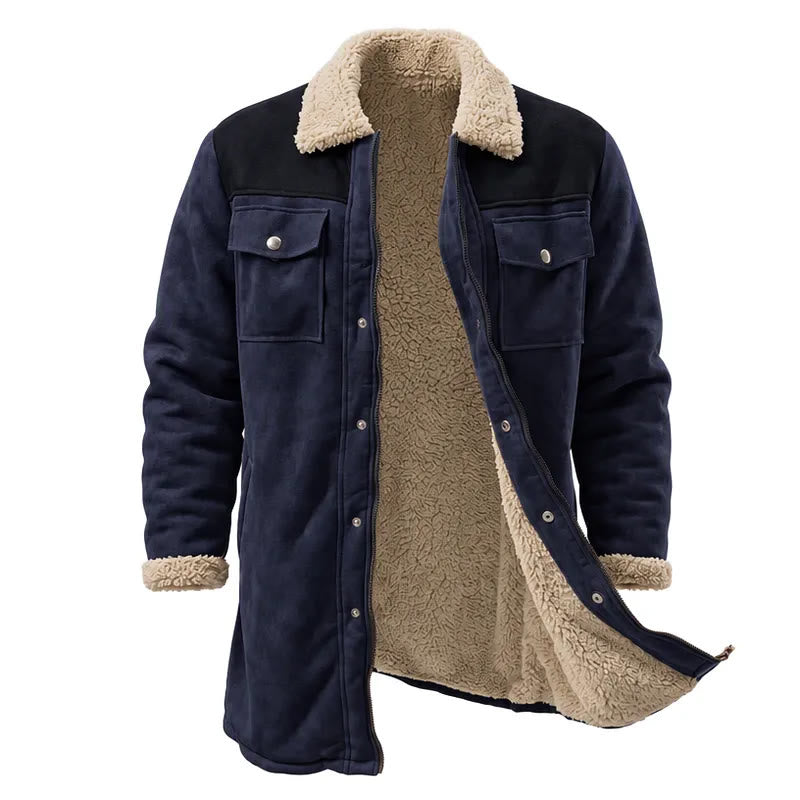 Manteau long western vintage à poches multiples pour homme - Marine + Noir - 3XL - image 5