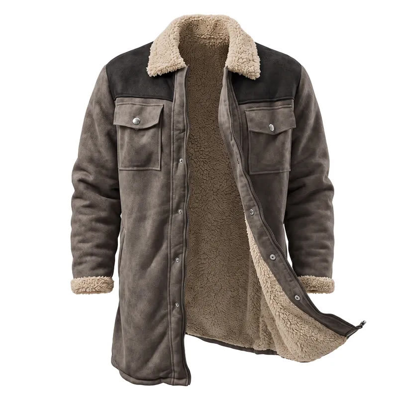 Manteau long western vintage à poches multiples pour homme - Gris + Noir - 3XL - image 3