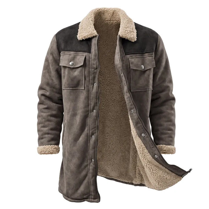 Manteau long western vintage à poches multiples pour homme - Gris + Noir - 3XL - image 3