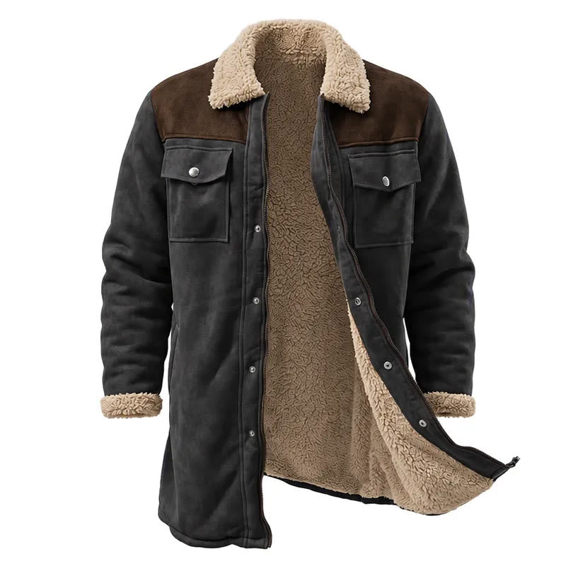 Manteau long western vintage à poches multiples pour homme - Noir + Café - 3XL - image 9
