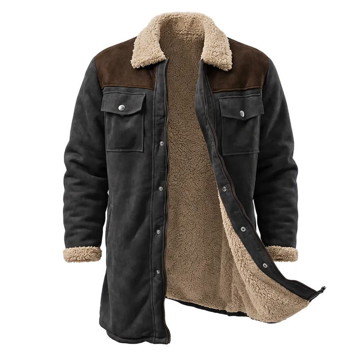Manteau long western vintage à poches multiples pour homme - Noir + Café - 3XL - image 9