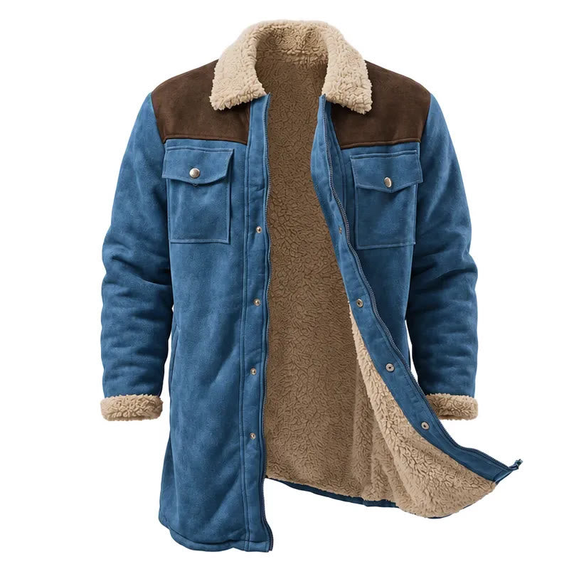Manteau long western vintage à poches multiples pour homme - Bleu + Café - 3XL - image 8