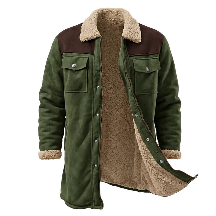 Manteau long western vintage à poches multiples pour homme - Vert armée + Café - 3XL - image 13