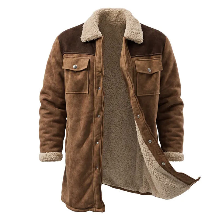 Manteau long western vintage à poches multiples pour homme - Kaki + Café - 3XL - image 7