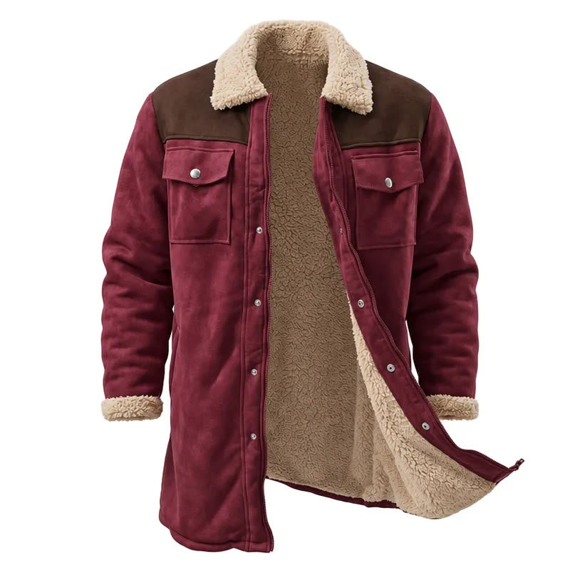 Manteau long western vintage à poches multiples pour homme - Bourgogne et café - 3XL - image 6