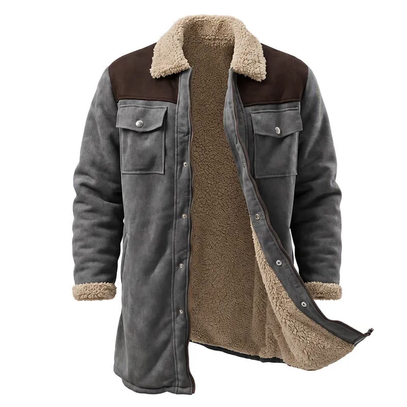Manteau long western vintage à poches multiples pour homme - Gris + Café - 3XL - image 14
