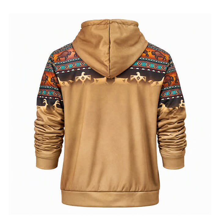 Veste à capuche pour homme avec doublure chaude imprimée en 3D, motif bison tribal coucher de soleil - image 10