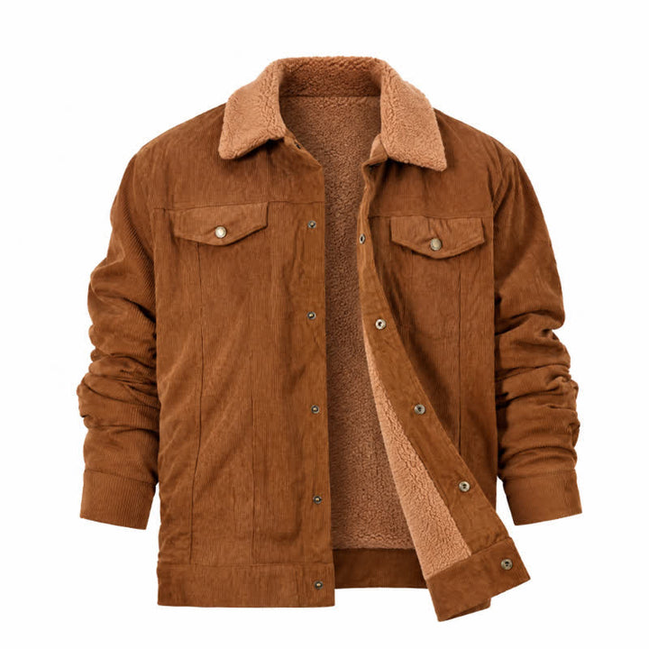 Veste d'extérieur pour homme en velours côtelé à capuche confortable avec col en polaire - image 8