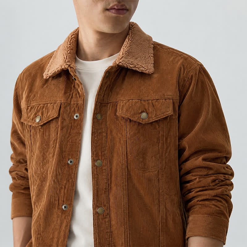Veste d'extérieur pour homme en velours côtelé à capuche confortable avec col en polaire - image 2