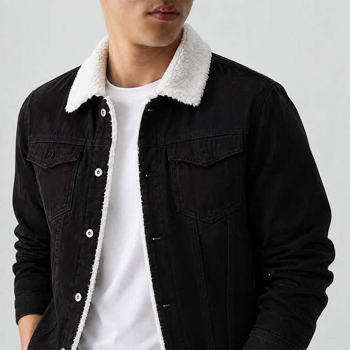 Veste trucker en jean chaud pour homme avec col en polaire - image 3