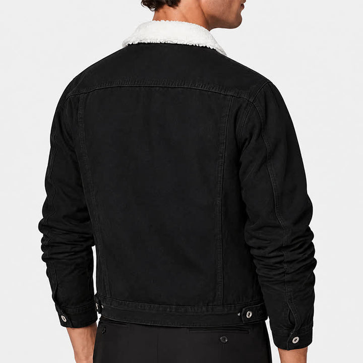 Veste trucker en jean chaud pour homme avec col en polaire - image 2