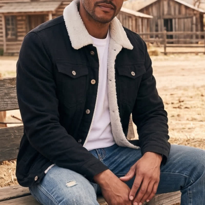 Veste trucker en jean chaud pour homme avec col en polaire - Noir - 3XL - image 0