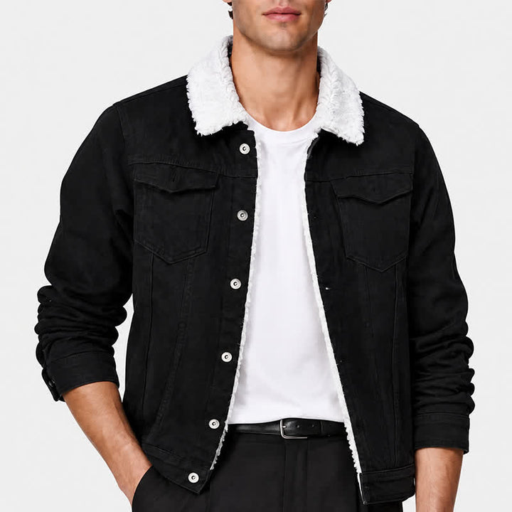 Veste trucker en jean chaud pour homme avec col en polaire - image 1