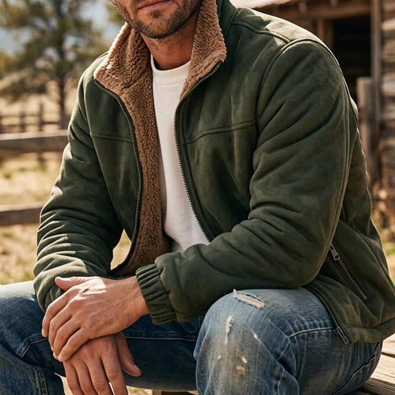 Veste thermique épaisse zippée pour homme, col montant, idéale pour l'hiver. - Vert armée - 5XL - image 6
