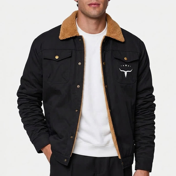 Veste western pour homme en toile à imprimé taureau et col montant - image 1