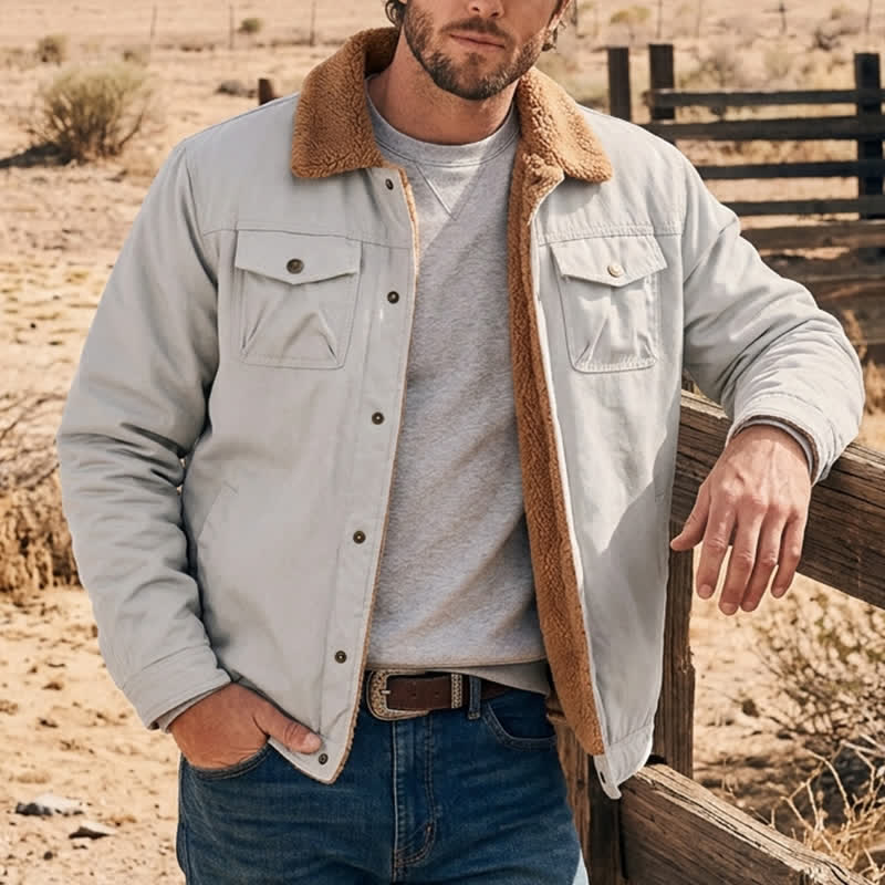 Veste de camionneur d'hiver vintage pour homme, épaisse et chaude en toile. - Gris Blanc - 5XL - image 10