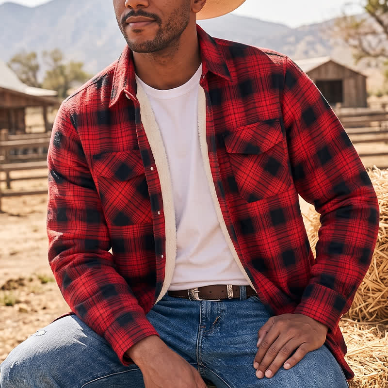 Veste de travail d'hiver épaisse à carreaux rouges pour homme - Rouge - 5XL - image 0