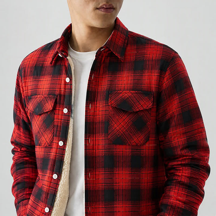 Veste de travail d'hiver épaisse à carreaux rouges pour homme - image 1