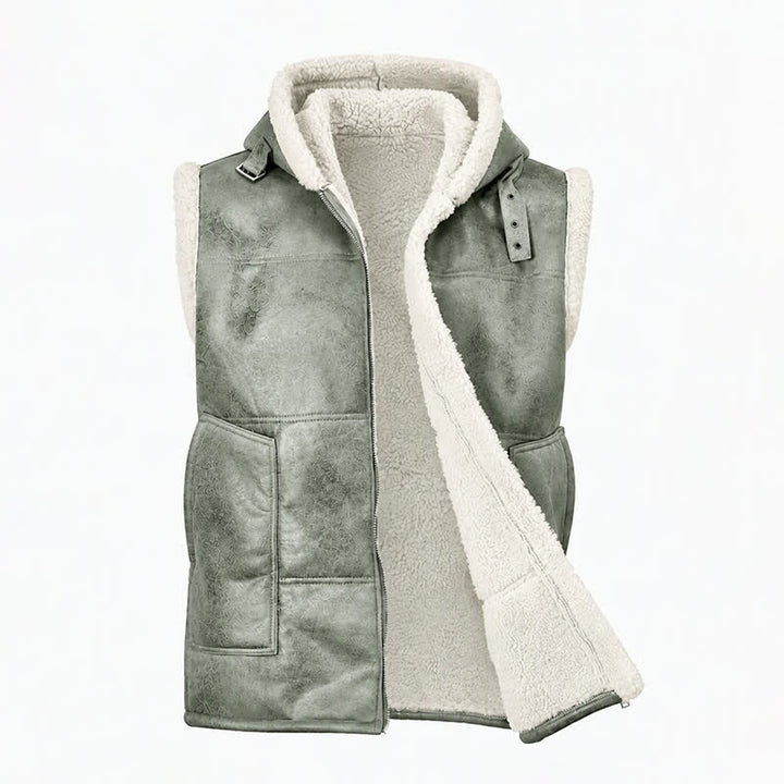Gilet sans manches doublé épais en similicuir pour homme avec capuche - image 15