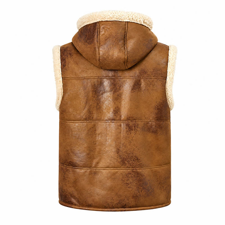 Gilet sans manches doublé épais en similicuir pour homme avec capuche - image 13