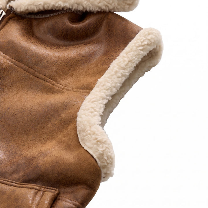 Gilet sans manches doublé épais en similicuir pour homme avec capuche - image 10