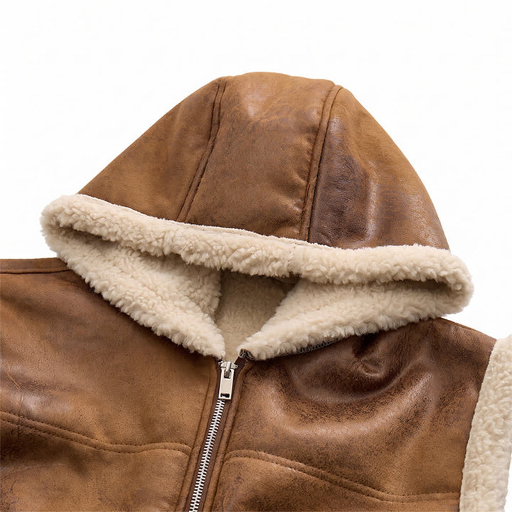 Gilet sans manches doublé épais en similicuir pour homme avec capuche - image 6