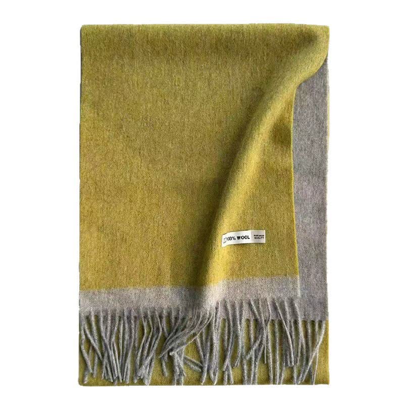 Écharpe douillette en pure laine color block avec pompons - image 4