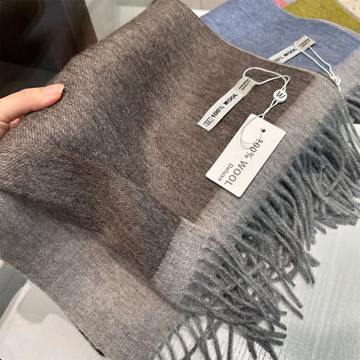 Écharpe douillette en pure laine color block avec pompons - Gris - image 6