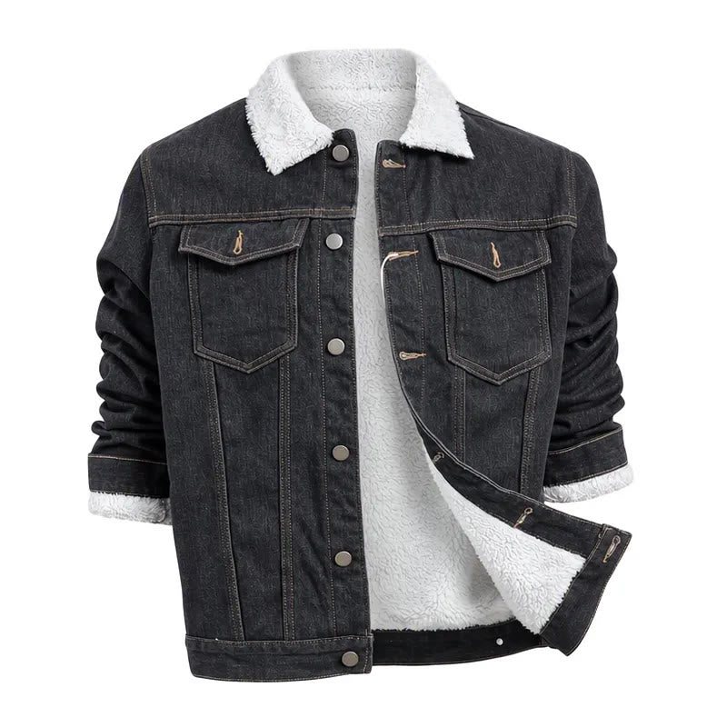 Veste en jean doublée polaire pour homme - Noir - 4XL - image 3