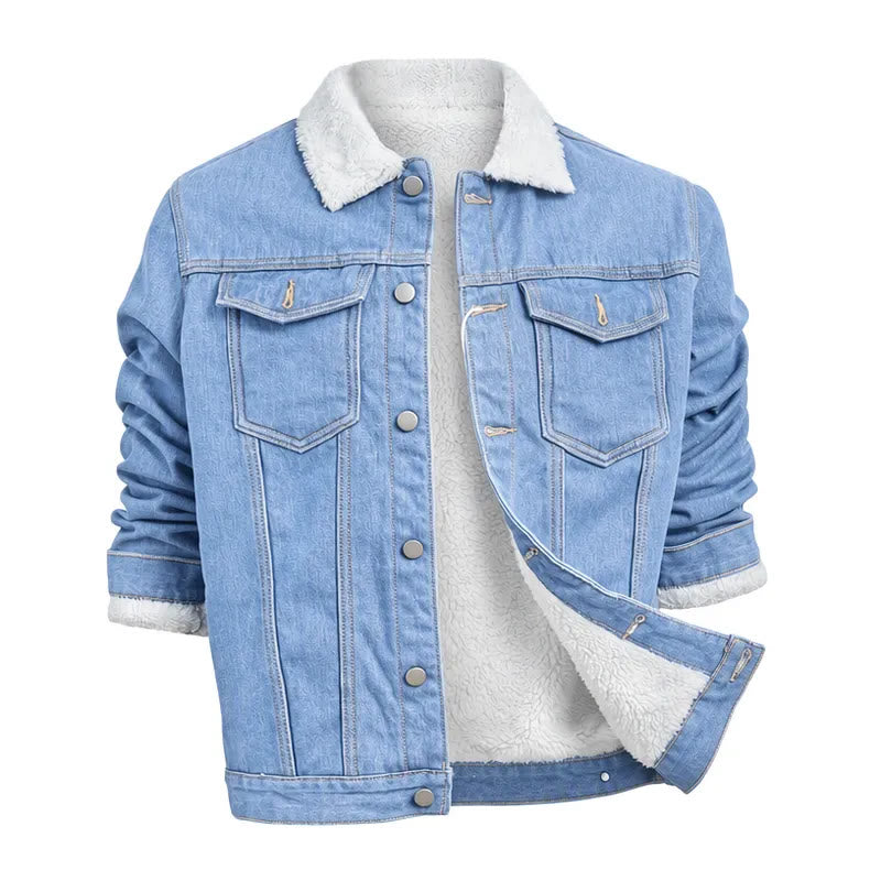 Veste en jean doublée polaire pour homme - Bleu clair - 4XL - image 2