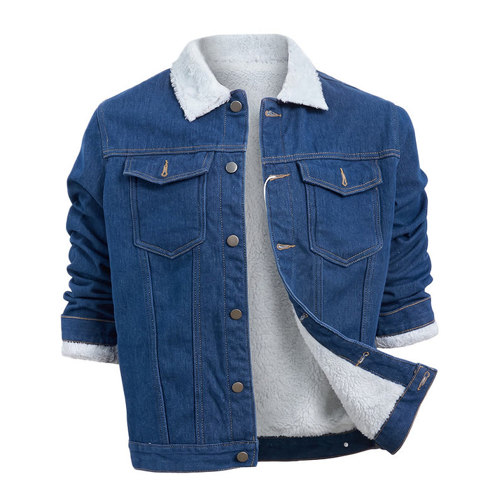 Veste en jean doublée polaire pour homme - Bleu foncé - 4XL - image 1