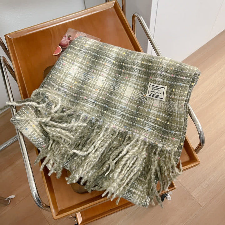 Écharpe d'hiver douce et colorée à carreaux confettis et franges - Vert - image 10