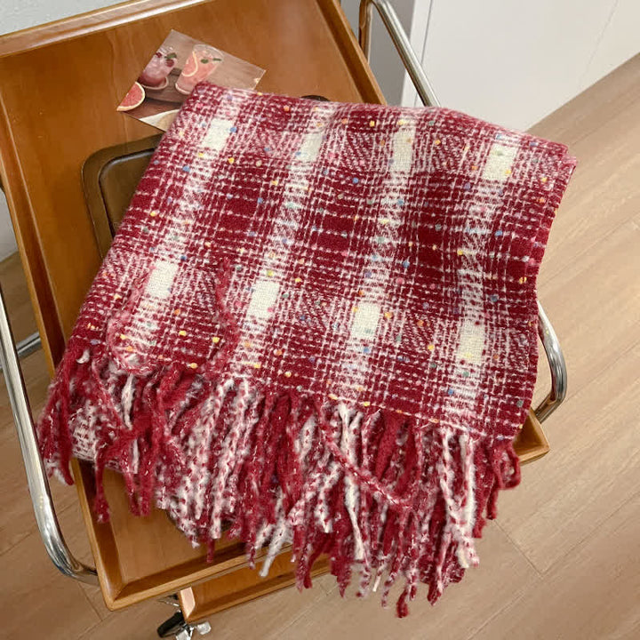 Écharpe d'hiver douce et colorée à carreaux confettis et franges - Rouge - image 8