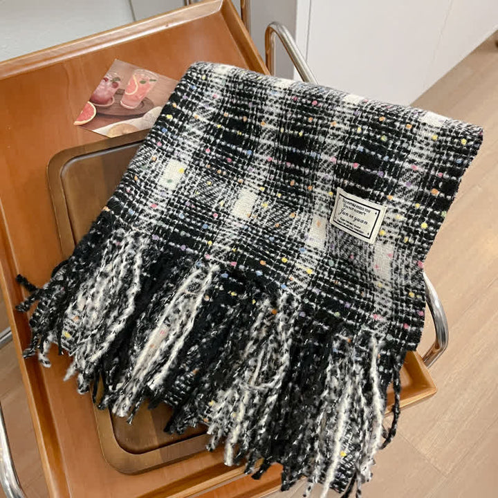 Écharpe d'hiver douce et colorée à carreaux confettis et franges - Noir - image 9