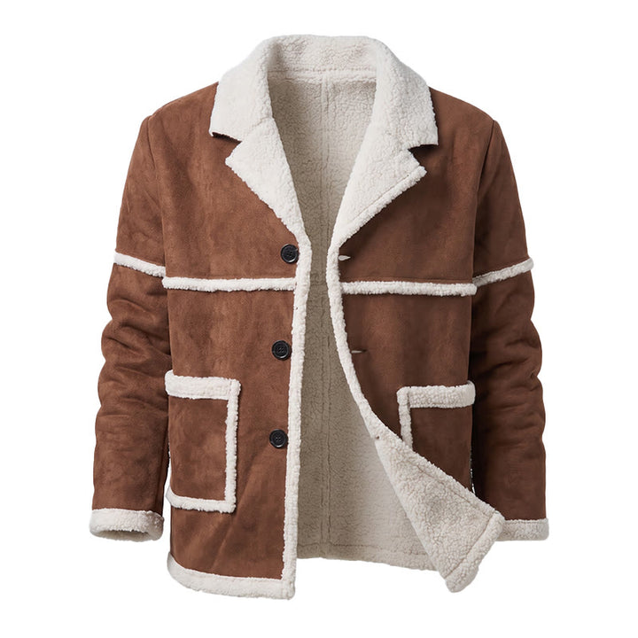 Manteau en peau lainée style britannique pour hommes - Café - 2XL - image 1
