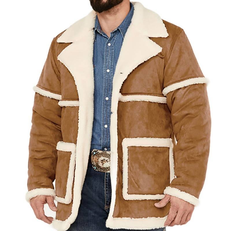 Manteau en peau lainée style britannique pour hommes - Kaki - 2XL - image 2