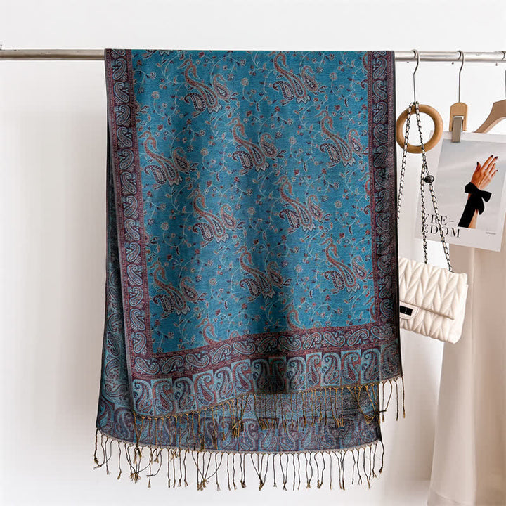 Écharpe jacquard à motif cachemire et fleurs cachemire style bohème, style voyage - image 1