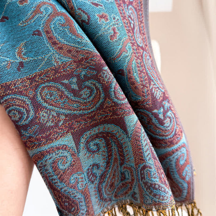 Écharpe jacquard à motif cachemire et fleurs cachemire style bohème, style voyage - image 2