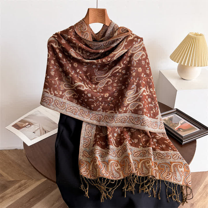 Écharpe jacquard à motif cachemire et fleurs cachemire style bohème, style voyage - Brun caramel - image 20