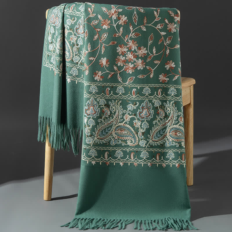 Écharpe de luxe pour femme, brodée de motifs floraux et cachemire. - Vert mer - image 22