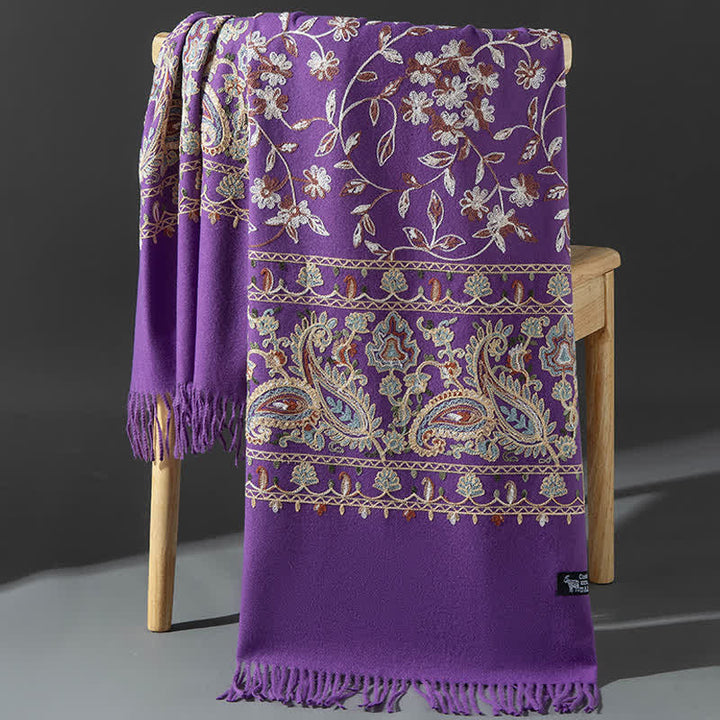 Écharpe de luxe pour femme, brodée de motifs floraux et cachemire. - Violet foncé - image 20