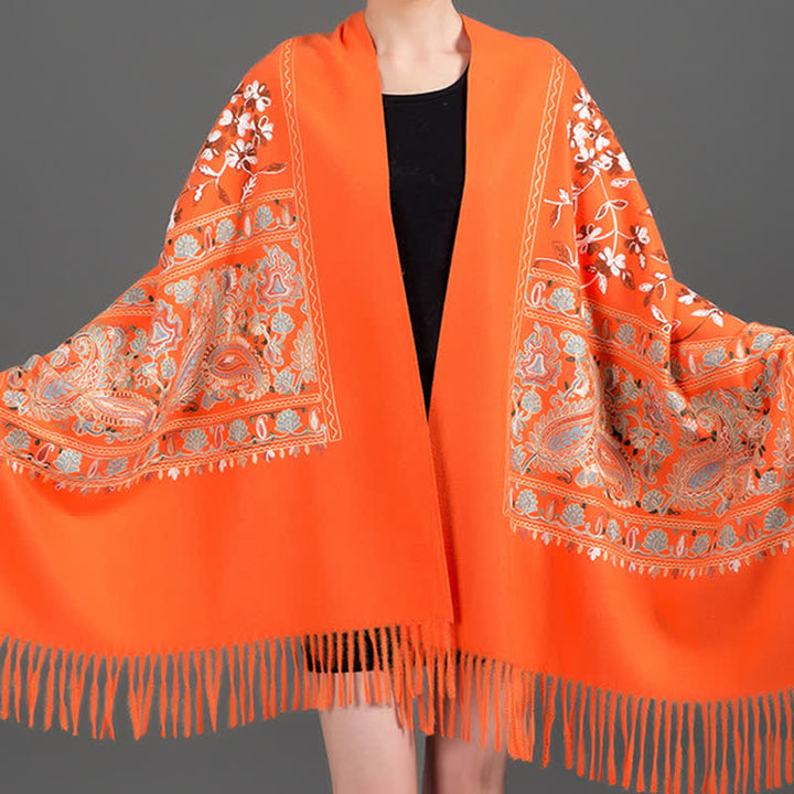 Écharpe de luxe pour femme, brodée de motifs floraux et cachemire. - Orange - image 3