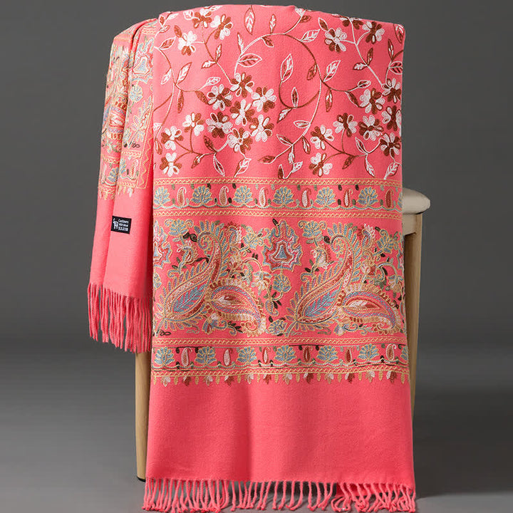 Écharpe de luxe pour femme, brodée de motifs floraux et cachemire. - Saumon - image 16