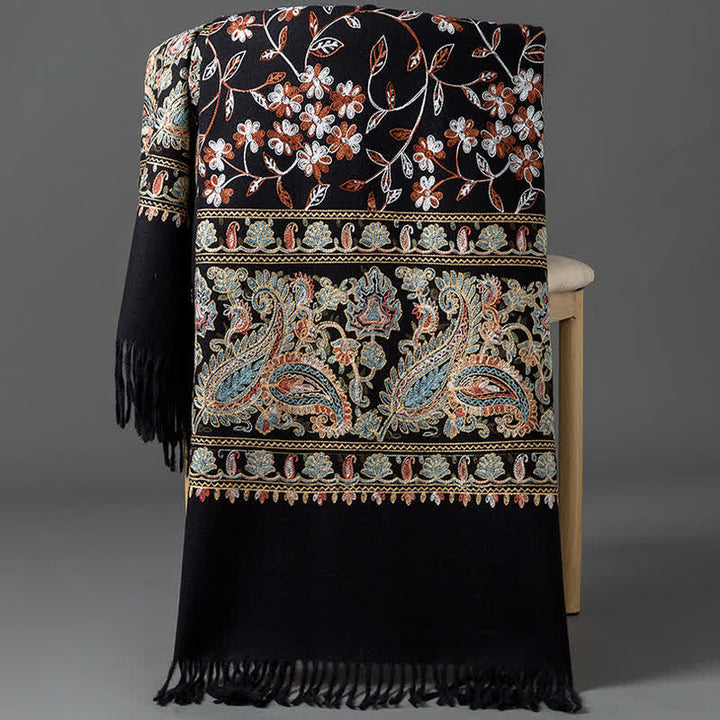 Écharpe de luxe pour femme, brodée de motifs floraux et cachemire. - Noir - image 13