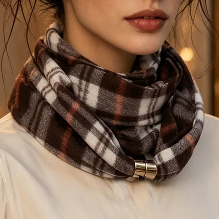 Écharpe cache-cou d'hiver à carreaux avec fermeture magnétique - Rose et marron - image 5