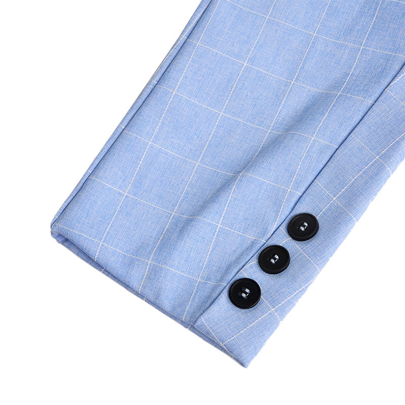 Blazer d'affaires à carreaux bleu clair pour homme - image 5