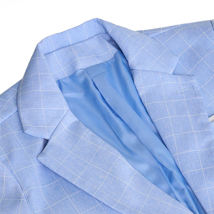 Blazer d'affaires à carreaux bleu clair pour homme - image 2
