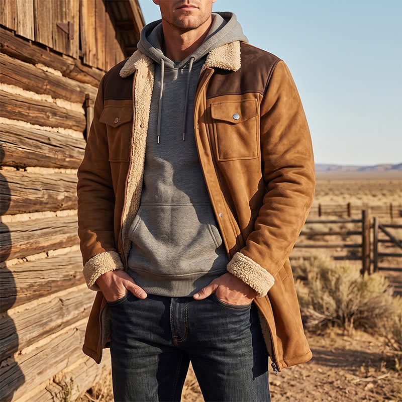 Manteau long western vintage à poches multiples pour homme - image 0