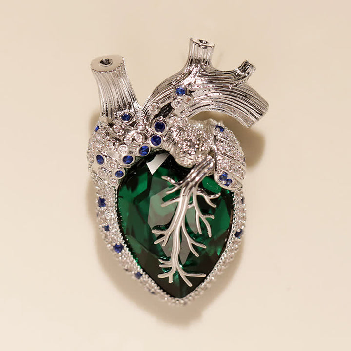 Mon Cœur Battant - Broche en Cristal en Forme de Cœur Anatomique - Vert et argent - image 5