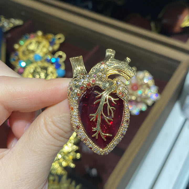 Mon Cœur Battant - Broche en Cristal en Forme de Cœur Anatomique - Rouge et or - image 2